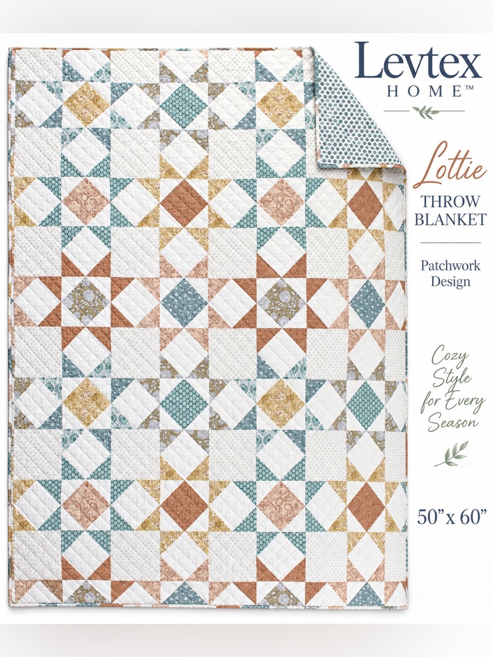 Levtex Home Lottie Patchwork Quilted Throw Blanket 50” x 60” Multicolor